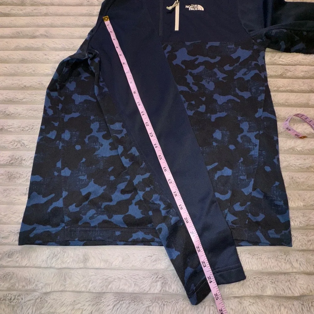 The North Face Jacket Mens S Blue Camo Canyonlands 1/4 QZip Pullover Soft fleece